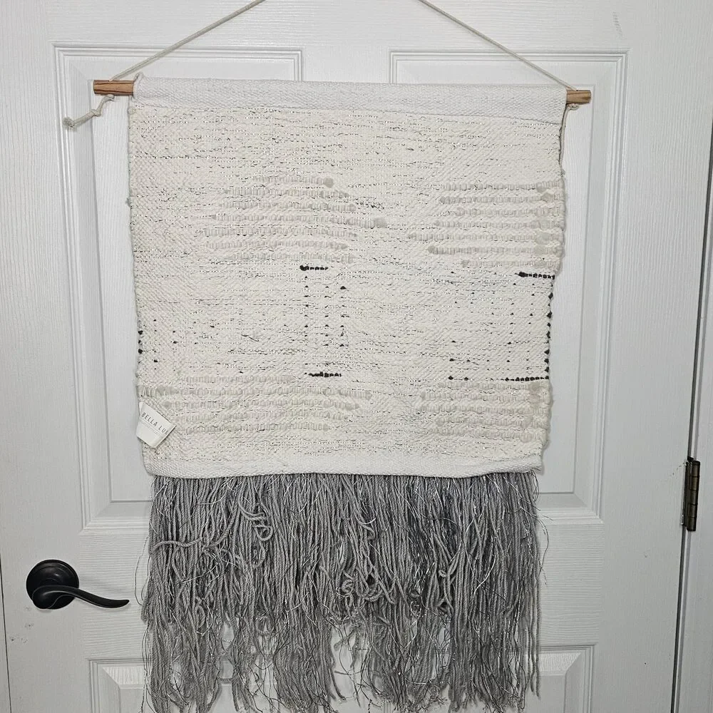 Bella Luxx Woven Wall Hanging Grey And White Wool Yarn Cotton Boho Decor
